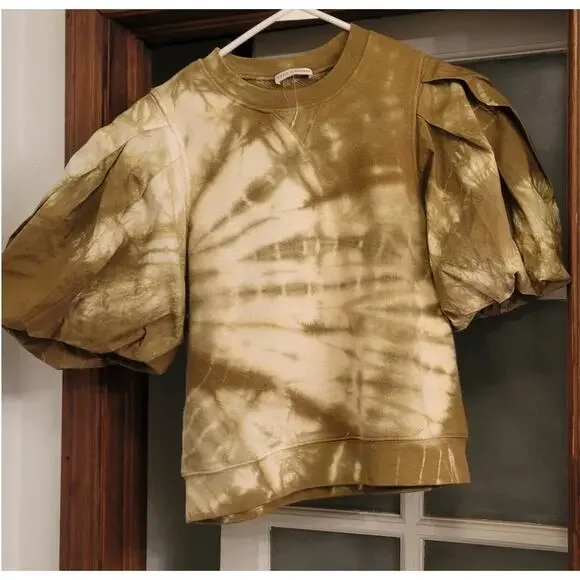 Ulla Johnson Elliot Pullover Tie Dye Puff Sleeve Sweatshirt. Large - Picture 3 of 3